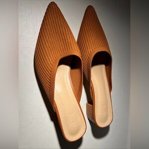 TIJN Women's Size 10 Helka Brown Ribbed Fabric Slip On Mule Shoes Block Heels